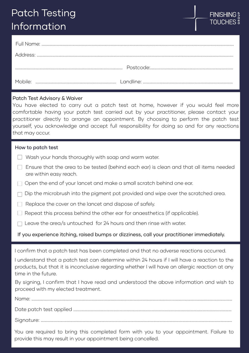 Patch Test form - Products & Accessories | FTG Shop