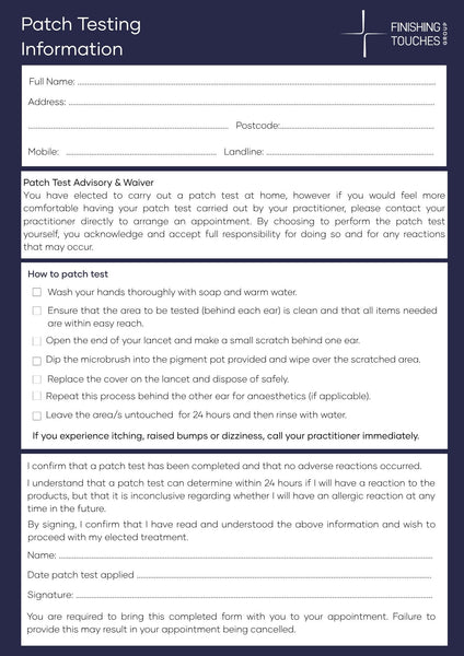Patch Test form - Products & Accessories | FTG Shop
